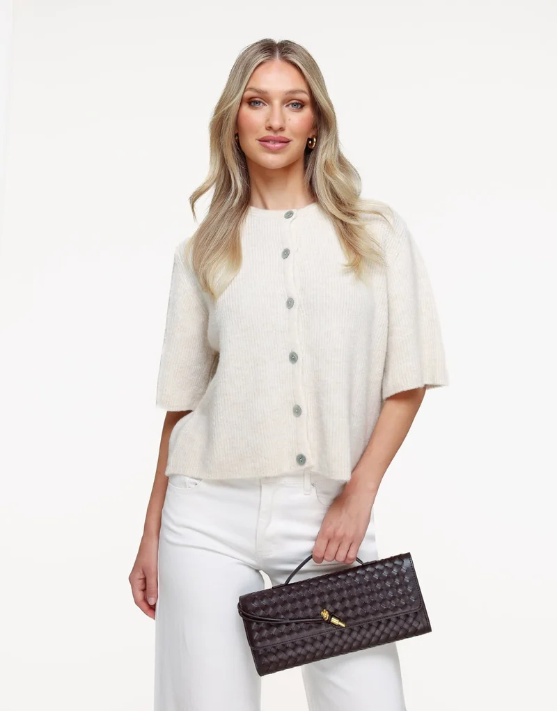 Creme Gebreide 3/4 Mouwen - Vest