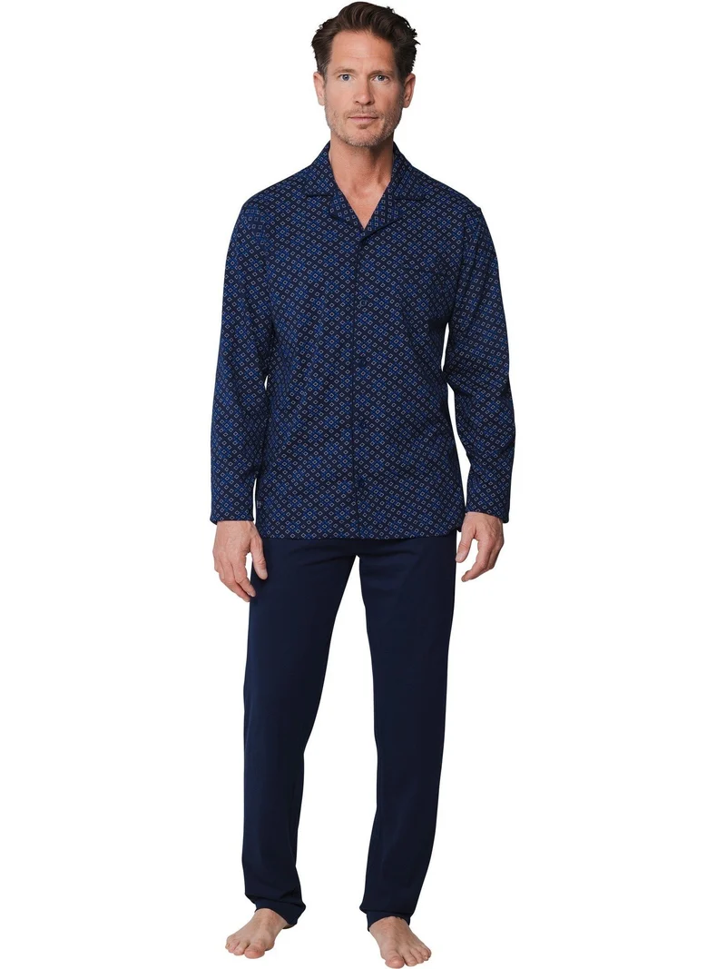 Pastunette Heren Pyjama katoen met knoopsluiting - Donkerblauw