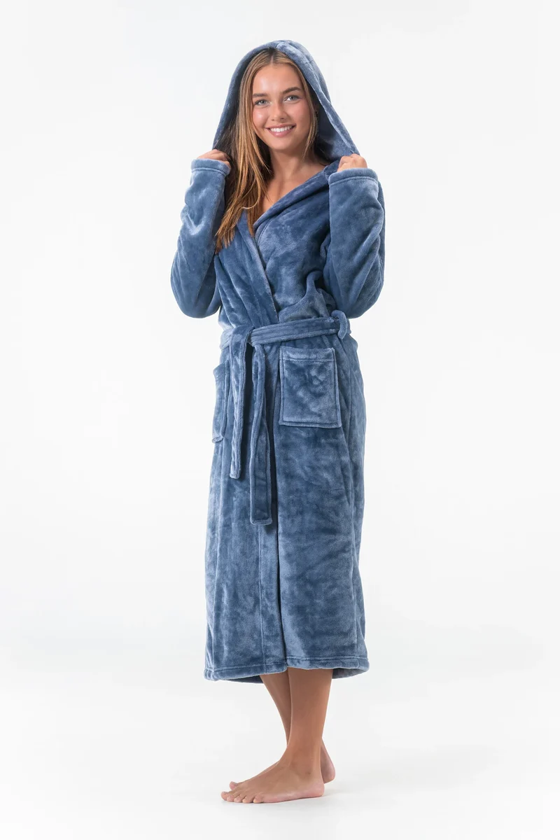 Gaubert lange dames badjas fleece - Capuchon
