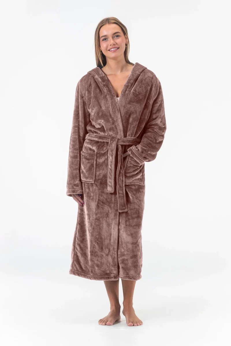 Gaubert lange dames badjas fleece - Capuchon