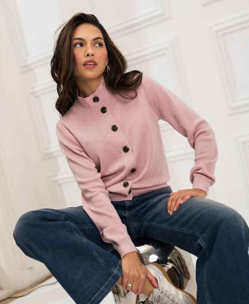 Merino vest met kol LES SEIZE Roze