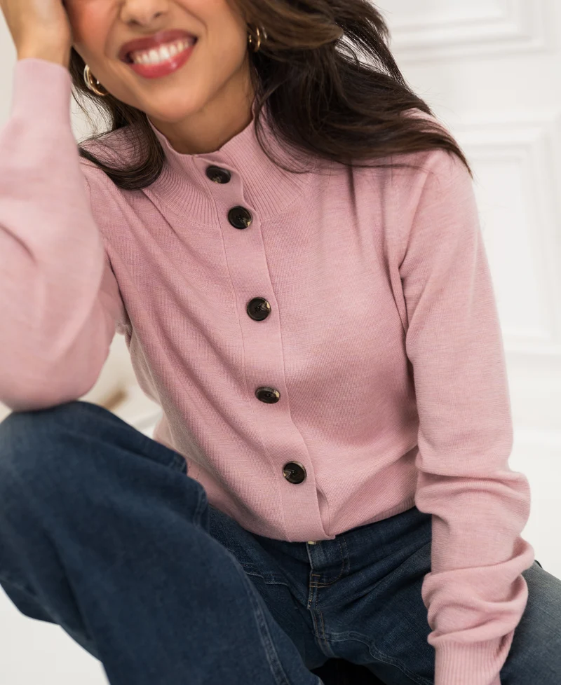 Merino vest met kol LES SEIZE Roze