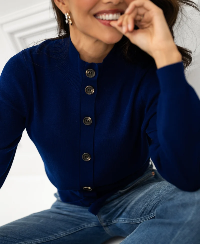 Merino vest met col LES SEIZE Marine blauw