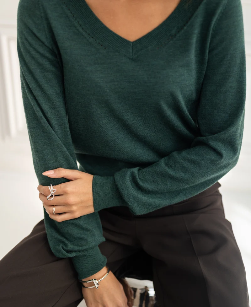 Merino V-hals trui LA VILLE Greenish