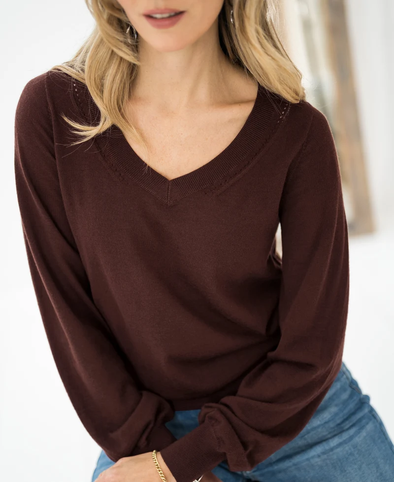 Merino V-hals trui LA VILLE Brown