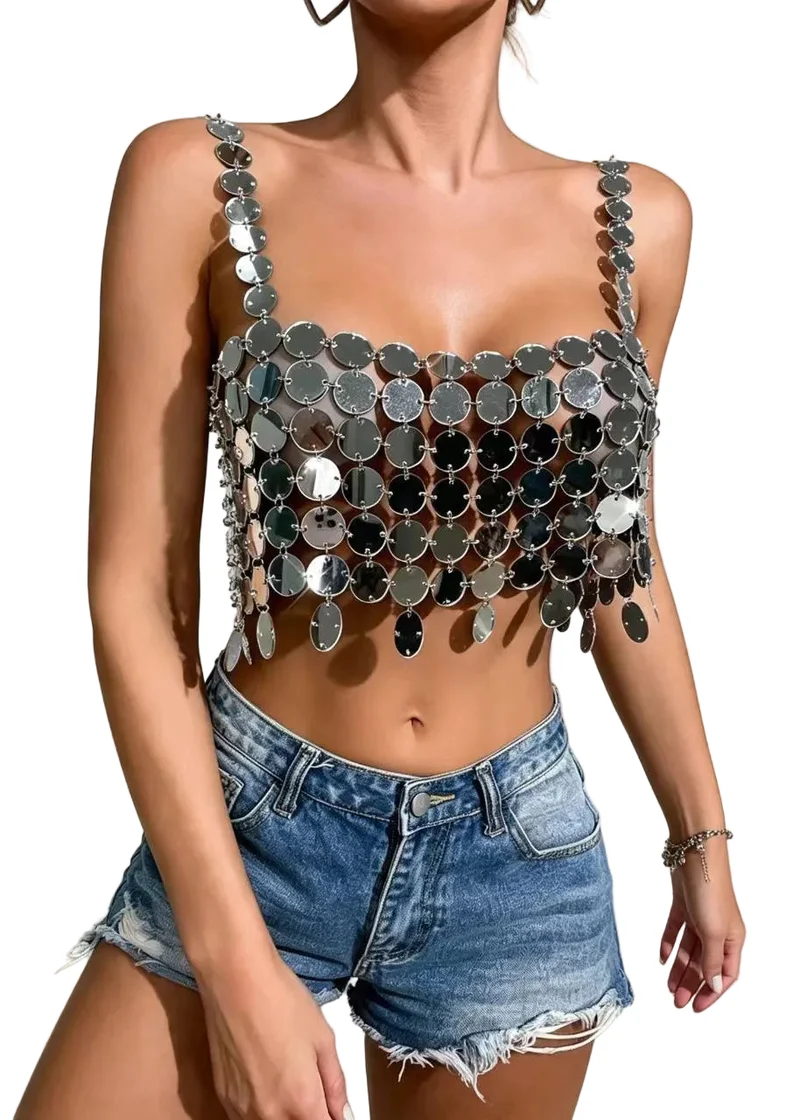 Dames Tanktop Mouwloos Met Uitgesneden Pailletten Stijl