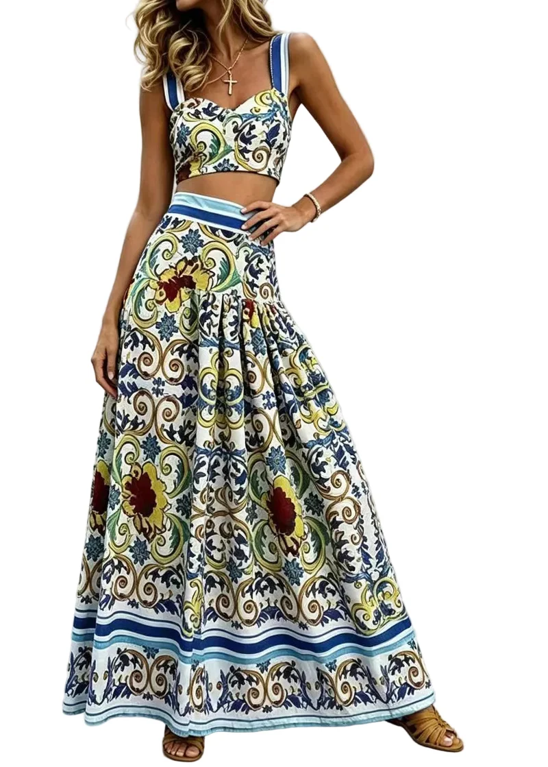 Dames Tweedelige Set Cami-Top en Rok Boho Stijl