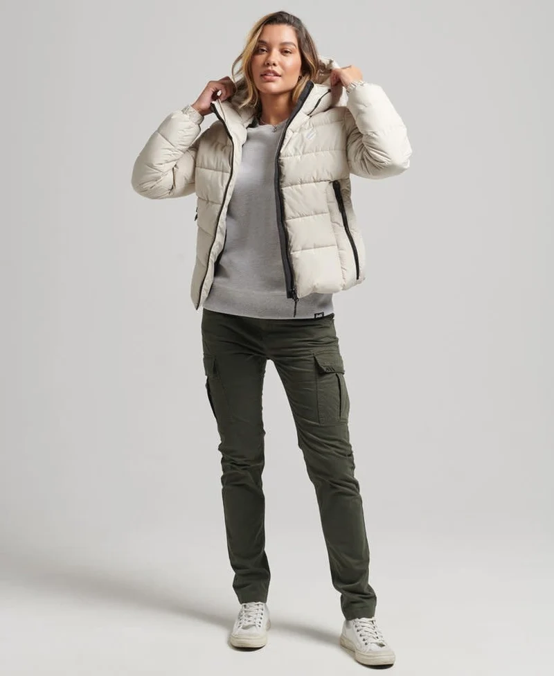 Superdry Sport Hooded Spirit Sports Puffer Beige