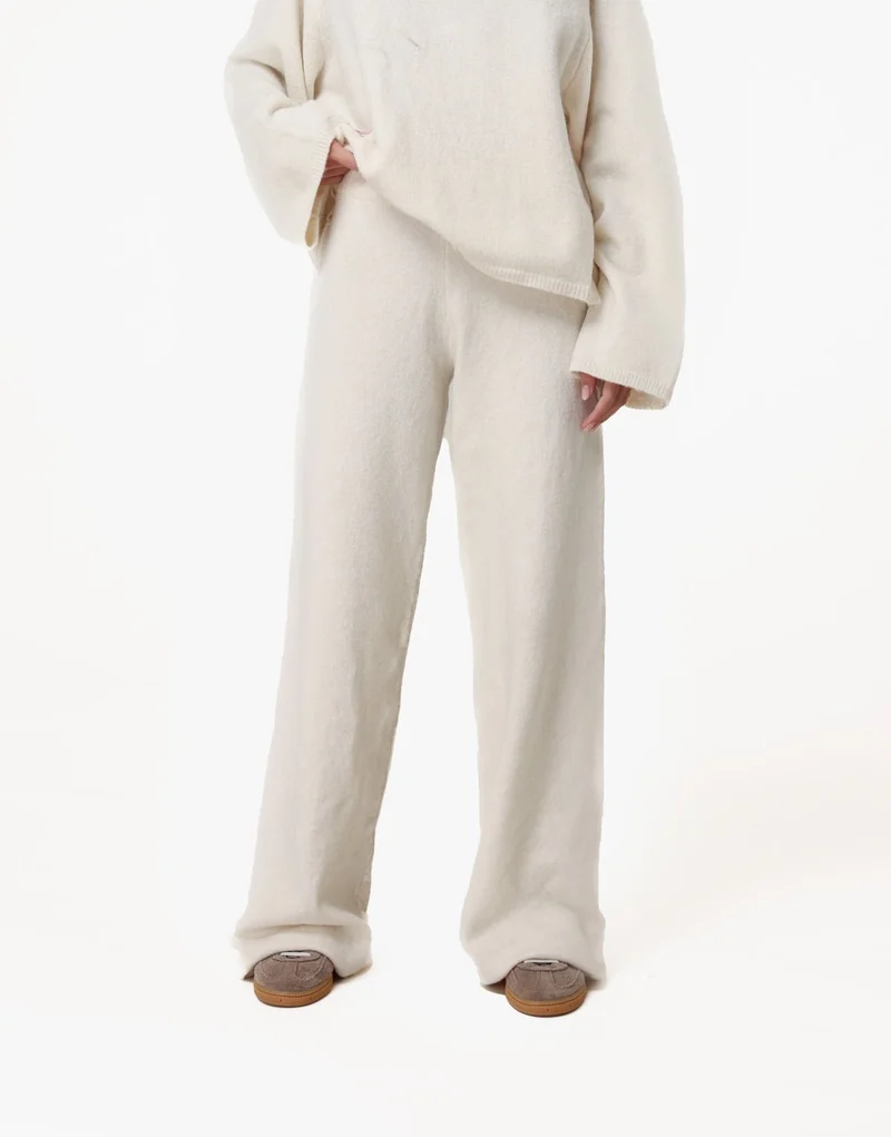 Creme Gebreide Wijde - Broek