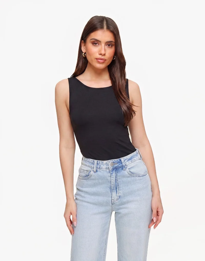Zwarte Omkeerbare Mouwloze Basic - Top