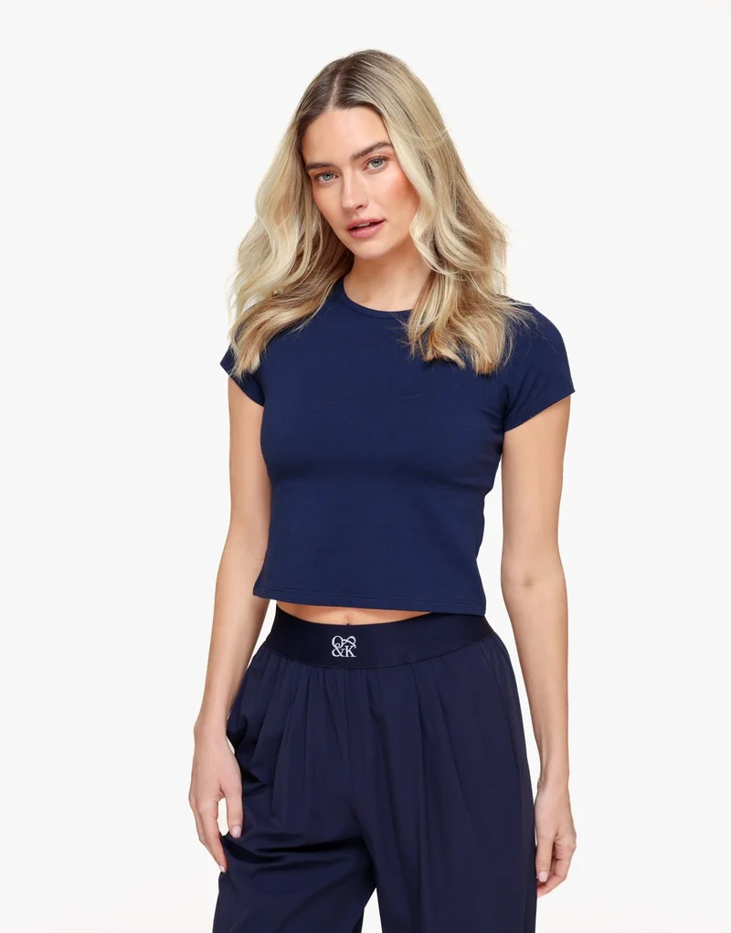 Navy O&K Basic Cropped SS - Top