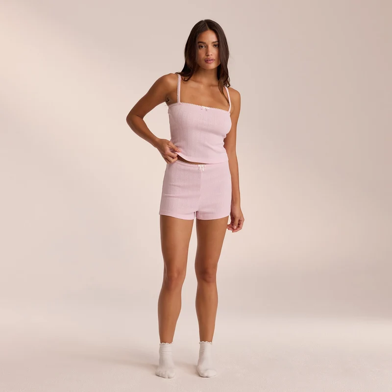 Pointelle Pyjamashorts - Roze