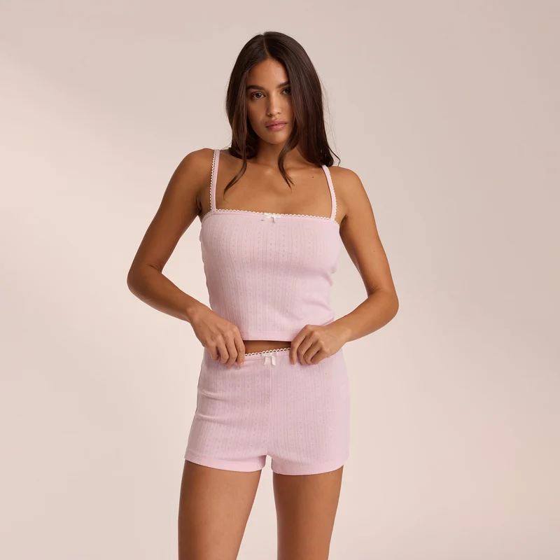 Pointelle Strappy Pyjama Top - Roze