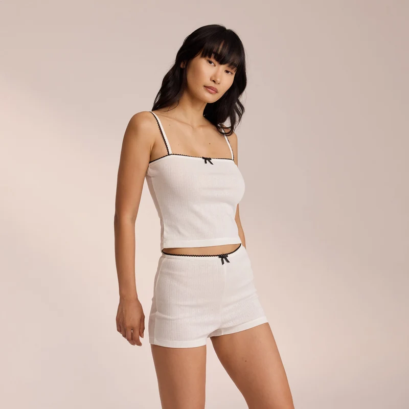 Pointelle Strappy Pyjama Top - Wit