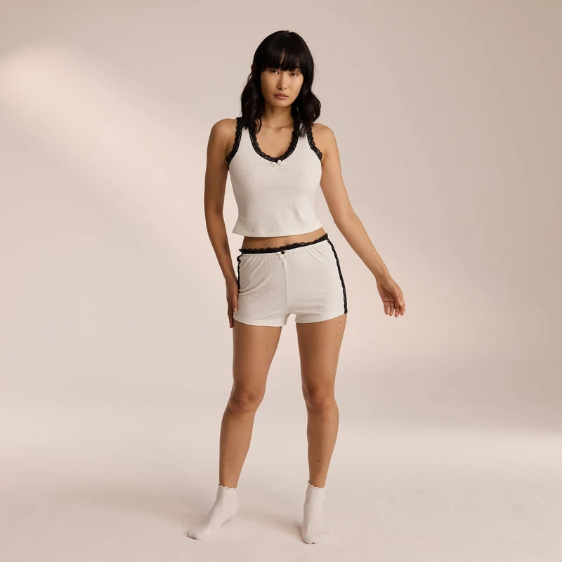 Kanten Pyjamashorts - Wit