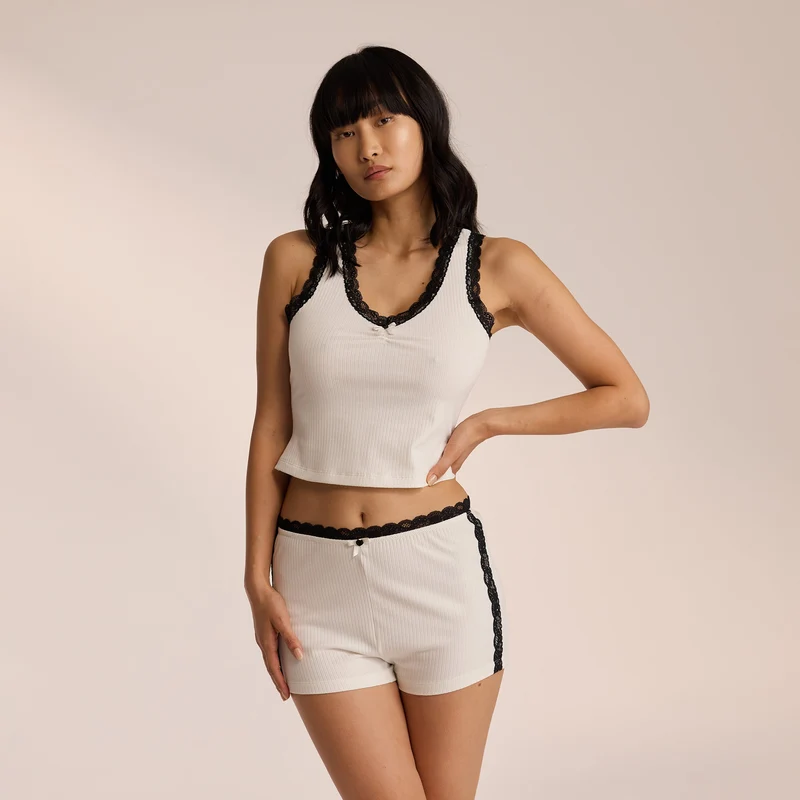 Kanten Vest Pyjama Top - Wit
