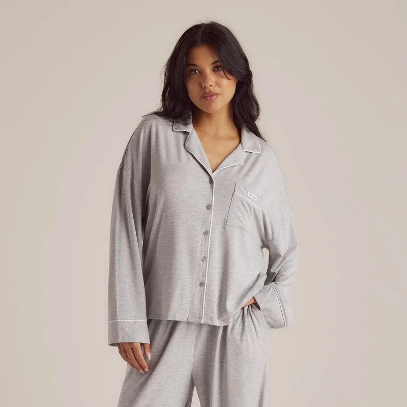 Modal Pyjama Shirt - Grijs Marl