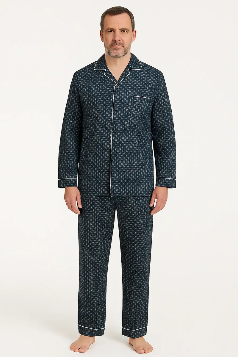 Gentlemen katoenen heren pyjama met knoopsluiting - Blauw