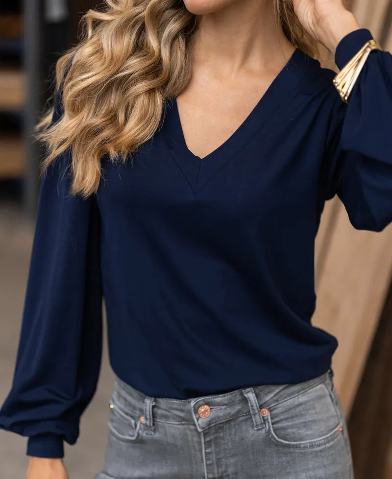 V-hals top LA LIANA Donkerblauw