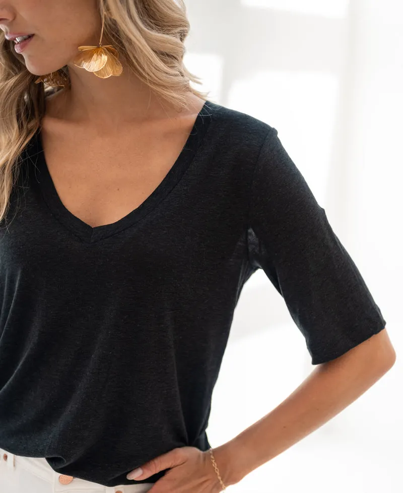 Linnen T-shirt LA DOMI Zwart