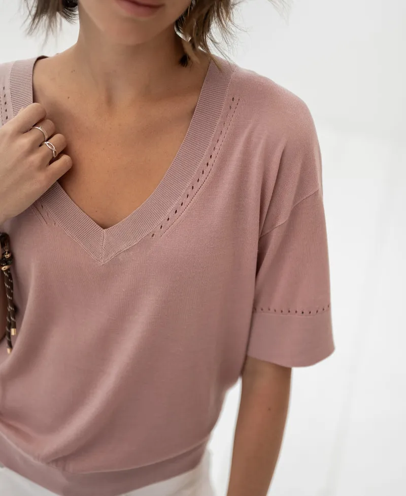 Top met zijde LE MARDY Dusty rose