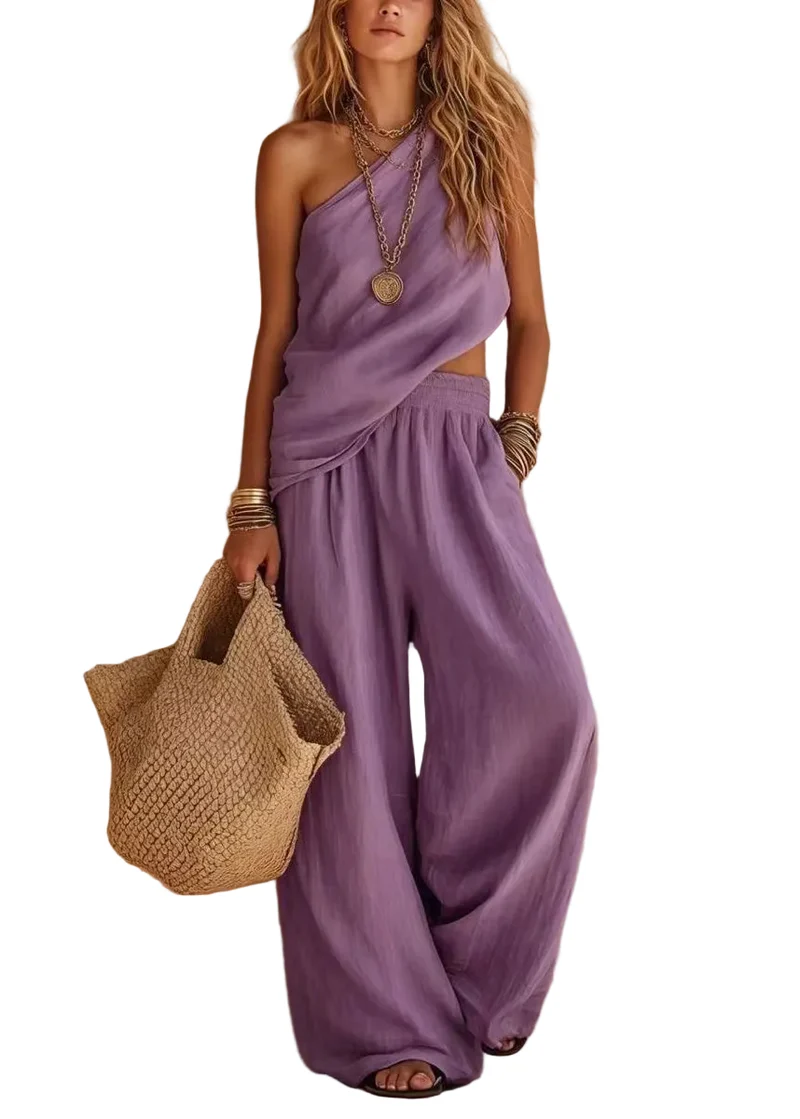 Dames Tweedelige Set Asymmetrisch Mouwloos