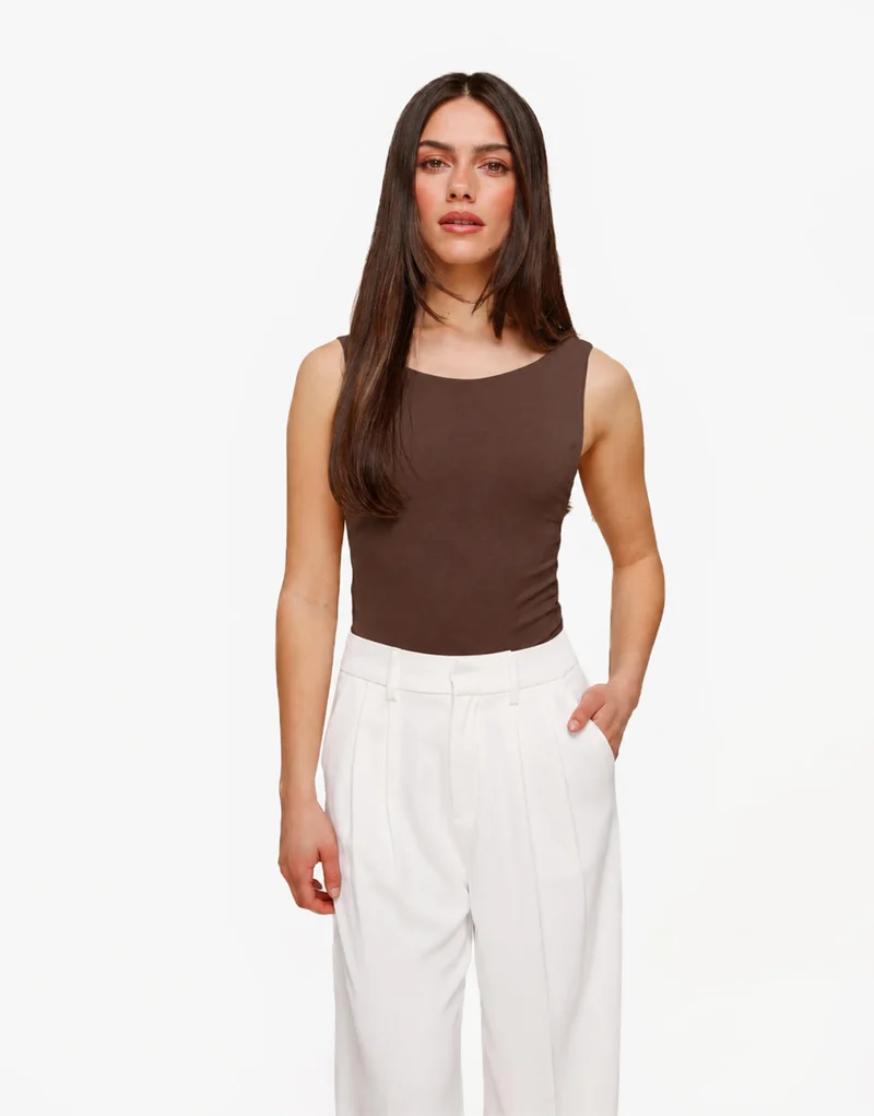 Donkerbruine Omkeerbare Mouwloze Basic - Top
