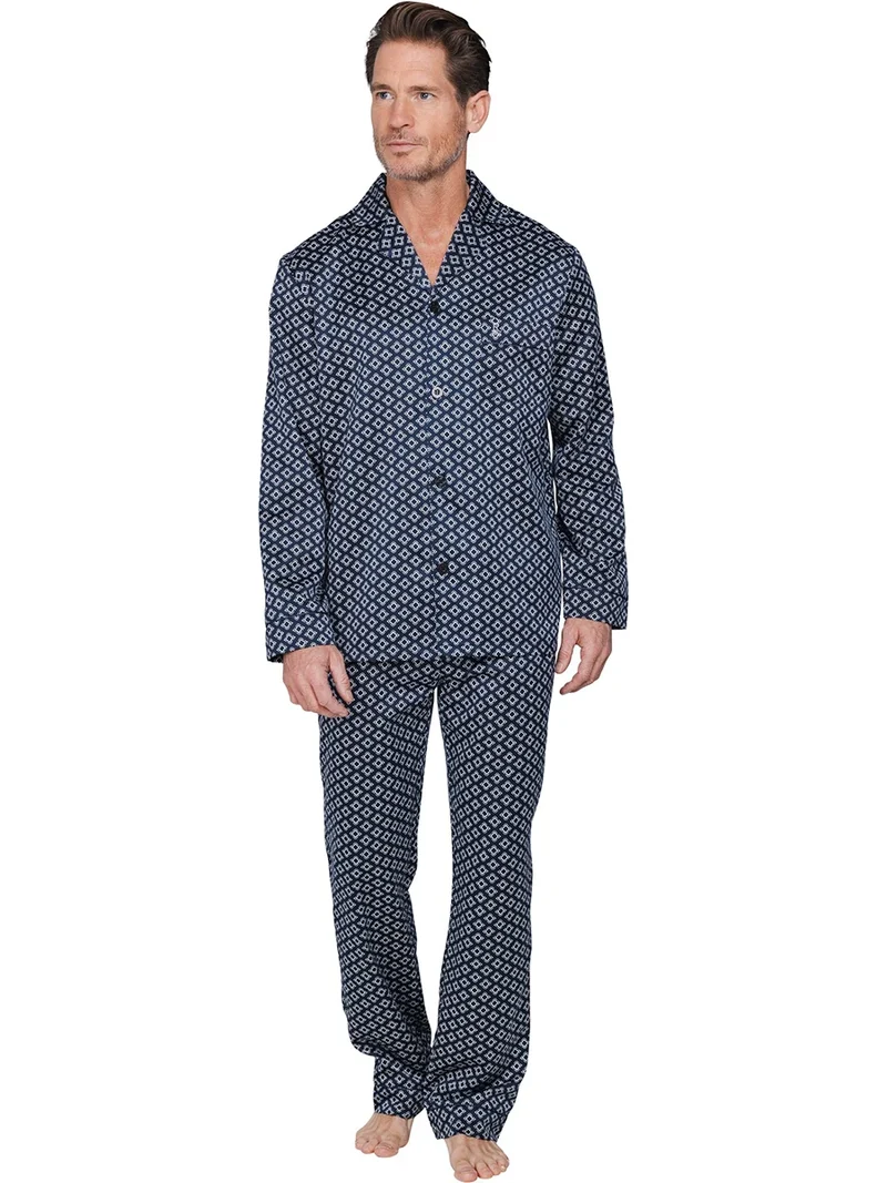Robson satijnen Heren Pyjama met knoopsluiting - Donkerblauw