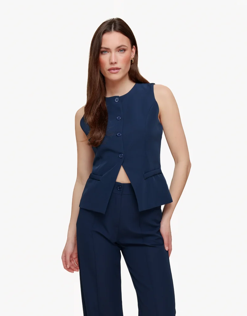 Navy Hoge Knopen - Gilet