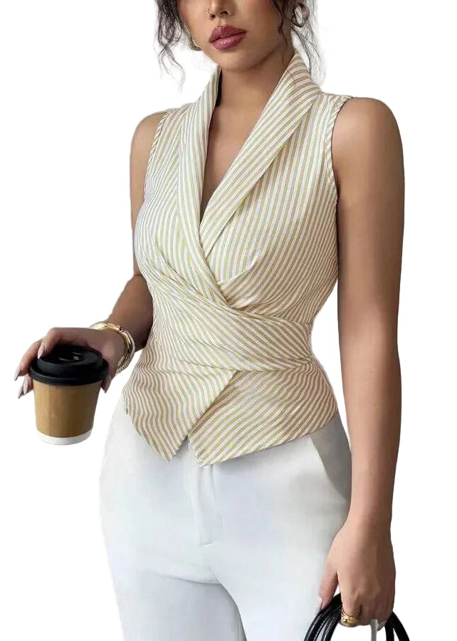 Dames Blouse Met Gestreepte Peter Pan-Kraag Casual Zomerstijl