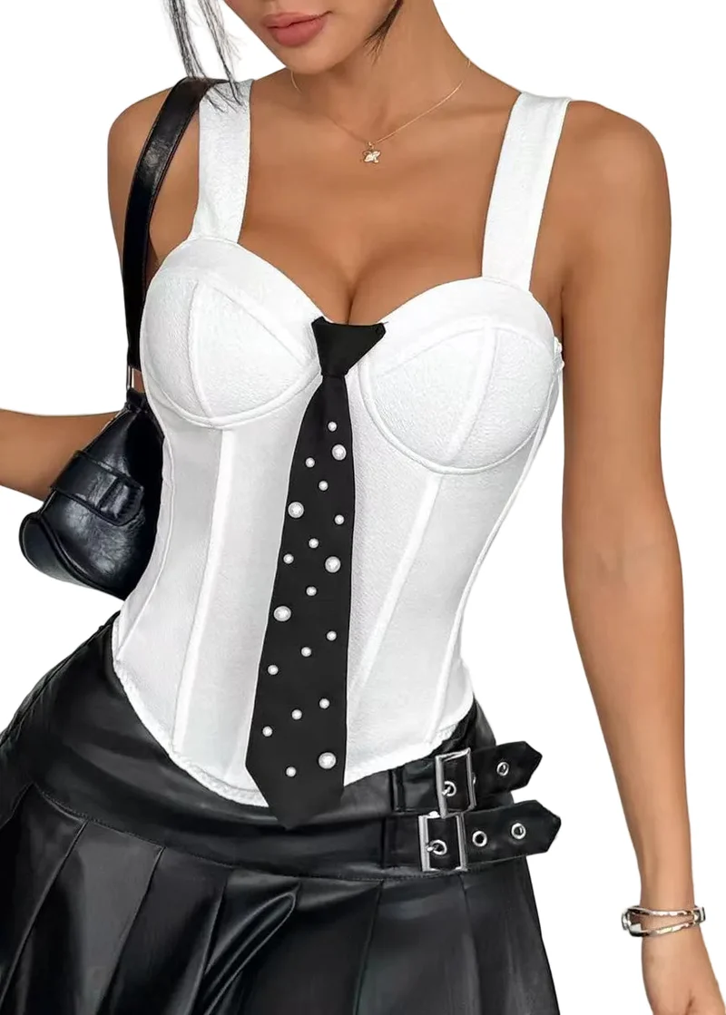 Dames Bustier Top Met Stropdas Modern Design