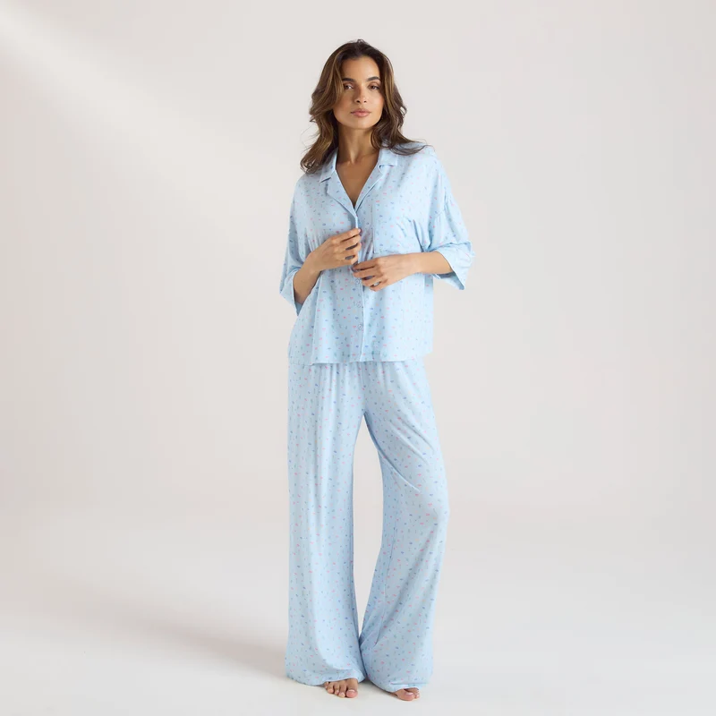Modal Pyjamabroek - Blauwe Bloemenprint