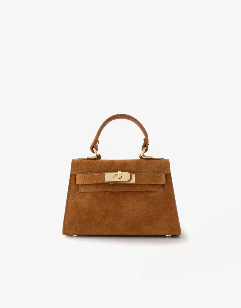 Cognac Suede Gouden Detail - Tas
