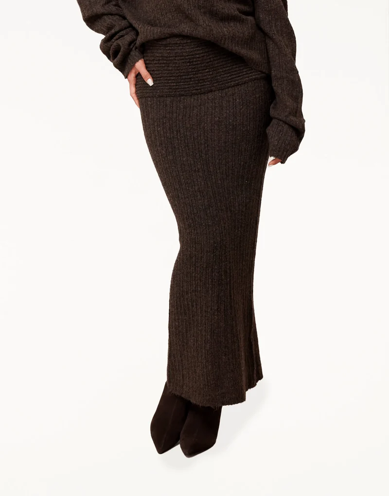 Donkerbruine Stevige Gebreide Maxi - Rok