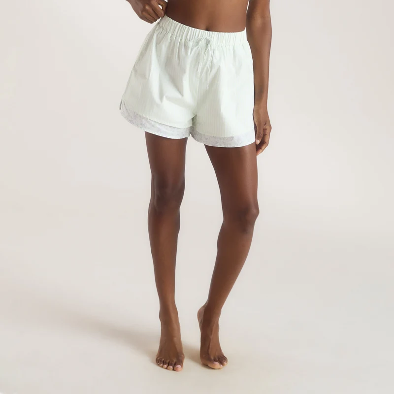 Bloom & Stripe Pyjama Shorts - Saliegroen
