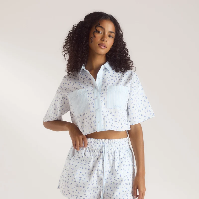 Bloom & Stripe Pyjamashirt met Korte Mouwen - Blauw