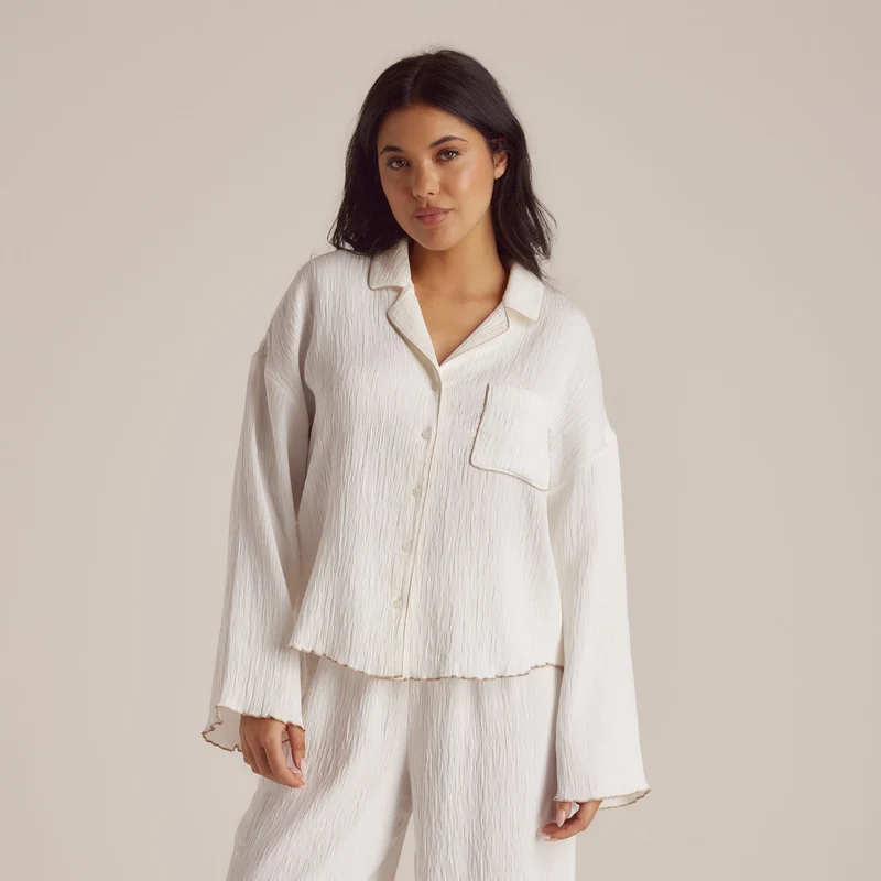 Crinkle Pyjama Shirt - Wit