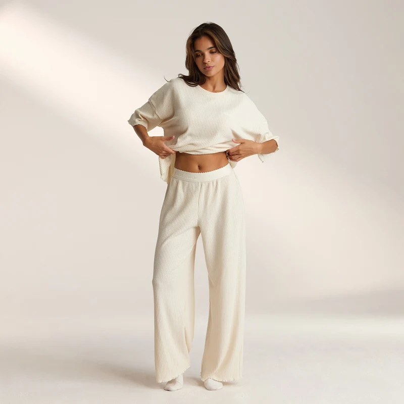Soft Waffle Pyjama Broek - Crème