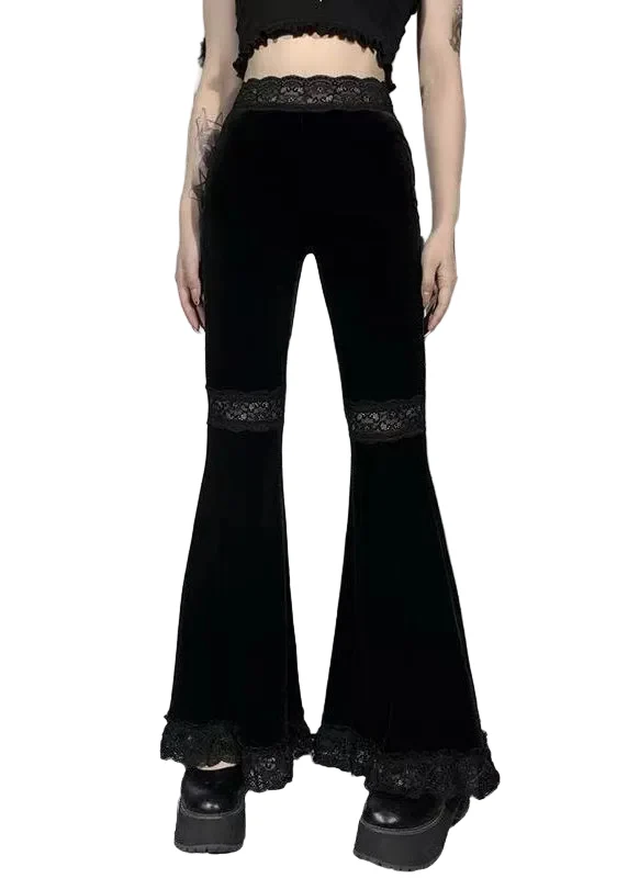 Dames Pantalon Hoge Taille Patchwork Met Kant Accenten