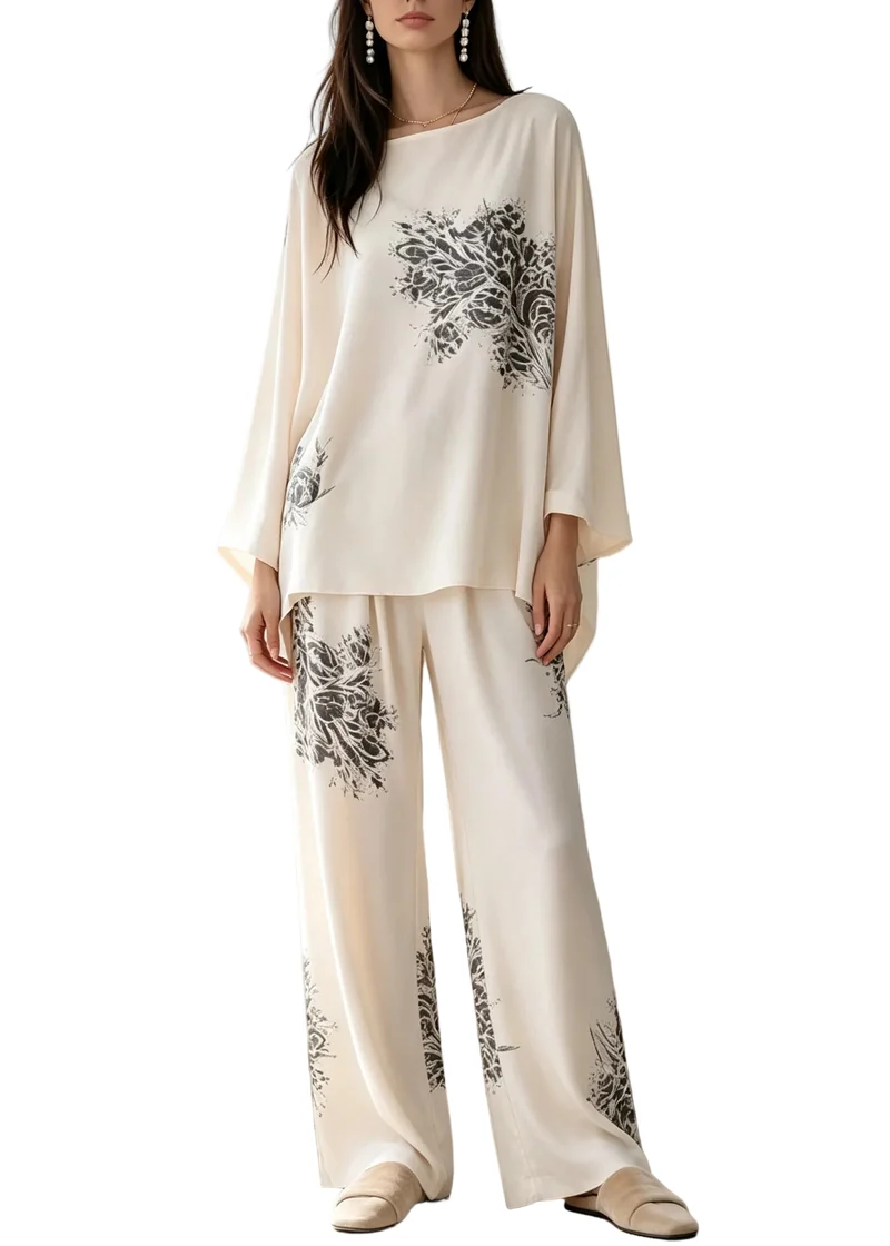 Dames Tweedelige Pyjama Set Losvallend Met Vleermuismouwen