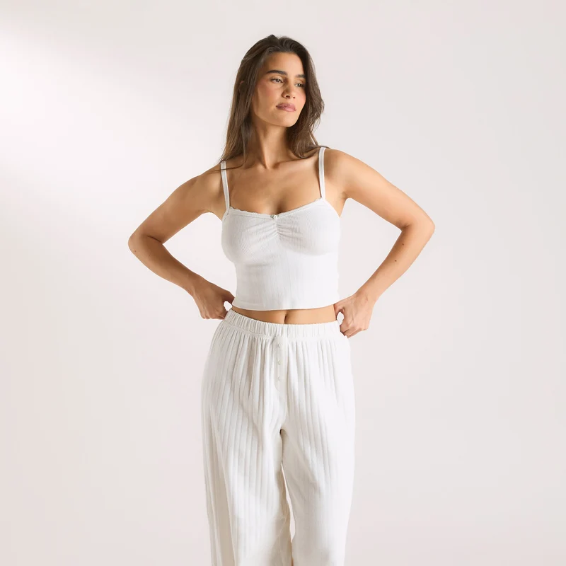 Pointelle Cami Pyjama Top - Crème