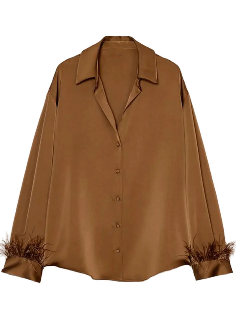 Dames Top Lange Mouwen Peter Pan Kraag Patchwork Veren
