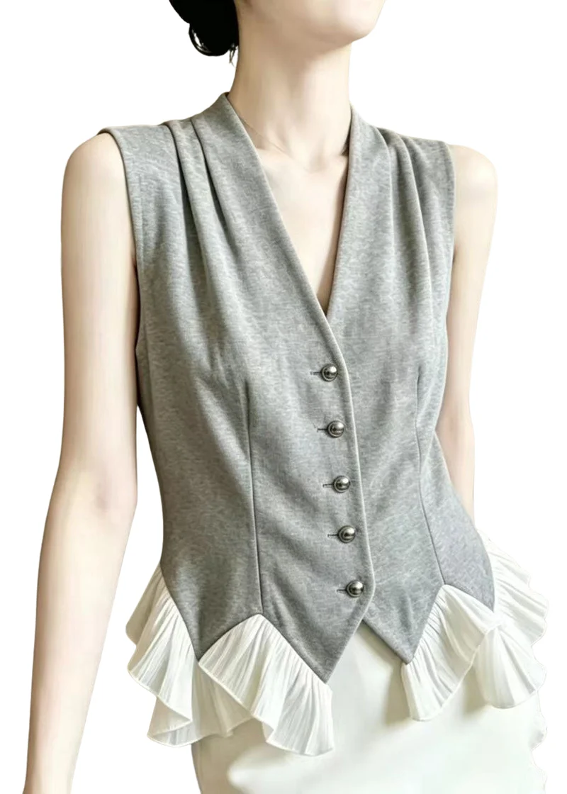 Dames Vest Patchwork Ruches Gerimpeld Zomerstijl