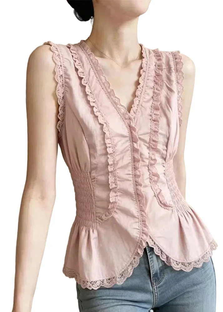 Dames Top V-hals Patchwork Kant Zomerstijl