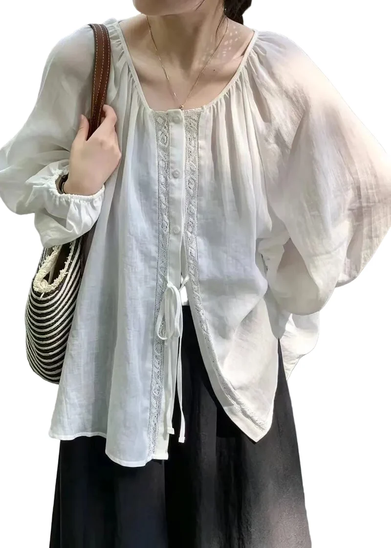 Dames Oversized Overhemd Met Veters Zomerse Stijl