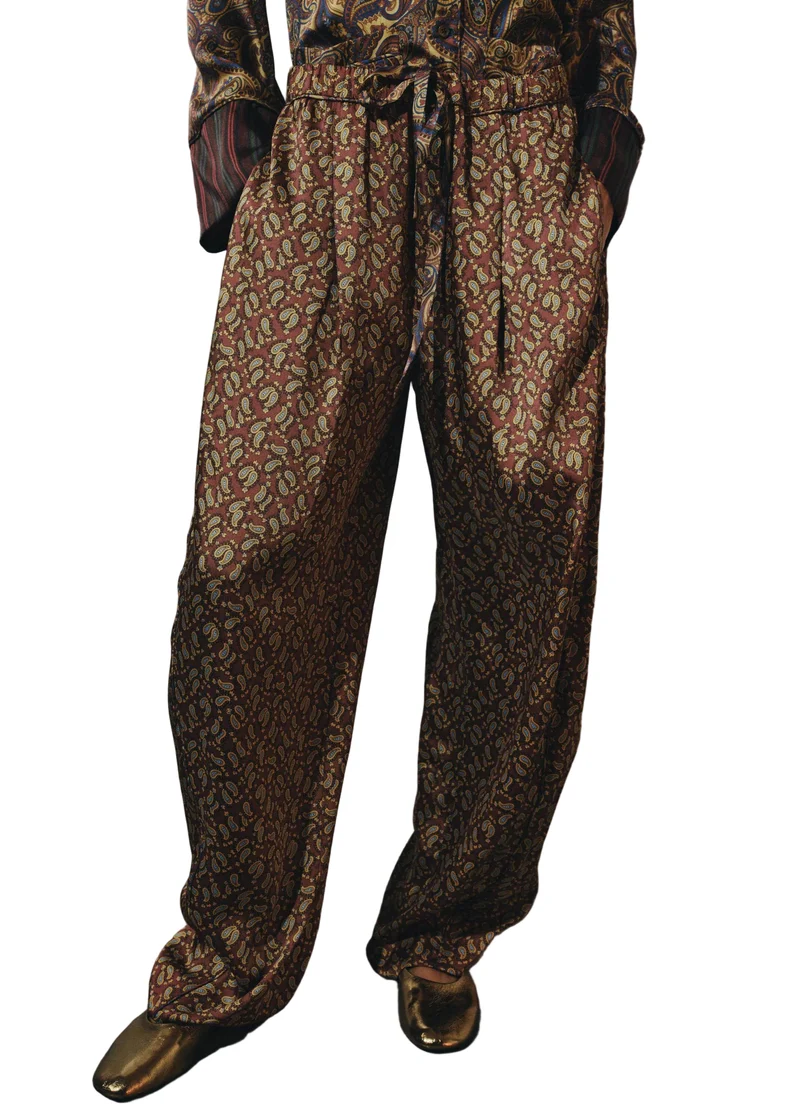 Dames Broek Met Print En Stropdas Taille Comfortabel Voor Zomer