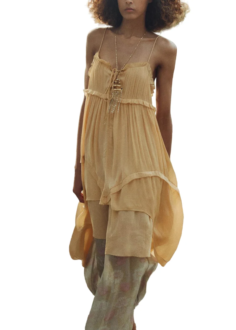 Dames Zomerjurk Asymmetrisch Patchwork Met Spaghettibandjes
