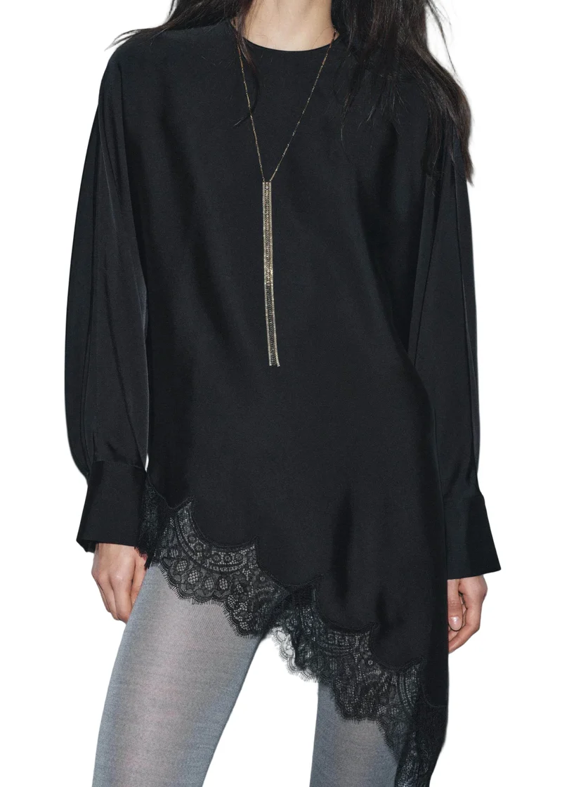 Dames Blouse Lange Mouwen O-hals Asymmetrisch Patchwork
