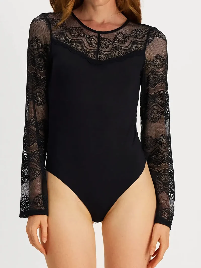 Pieces kanten body dames - Lace top Sinna - Zwart