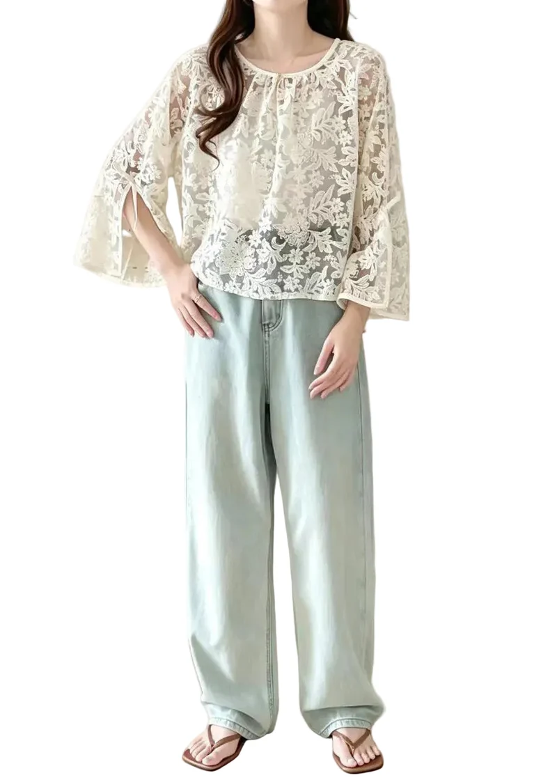 Dames Blouse Kanten O-hals Zomer Top